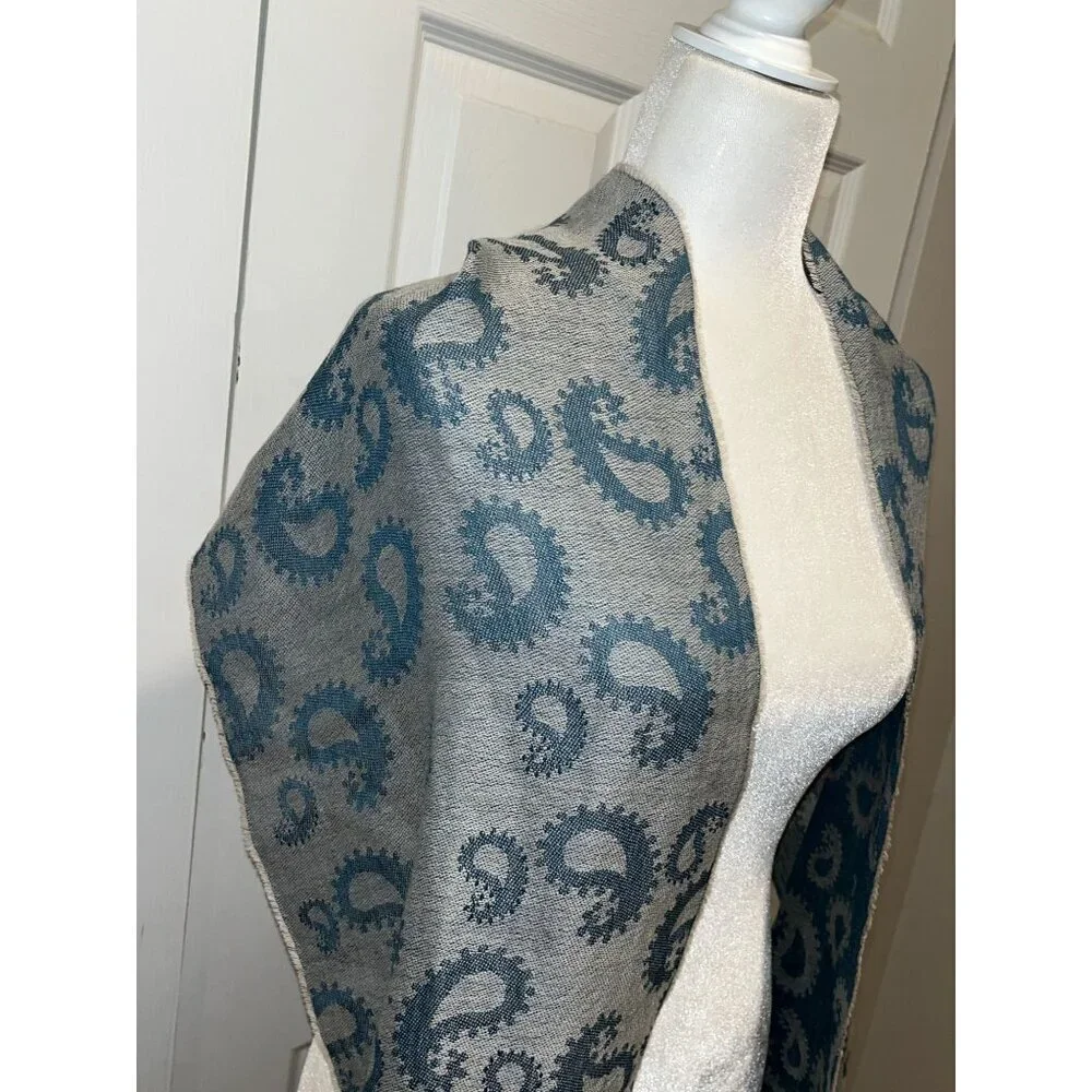 Alpaca Blankets Gray/Blue Lightweight Soft Paisley Alpaca Scarf Wrap Women's OS